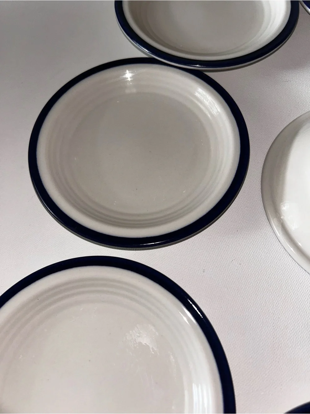 Set of 8 Vintage Sterling China Bread & Butter Plates Wellsville Ohio Blue Rim